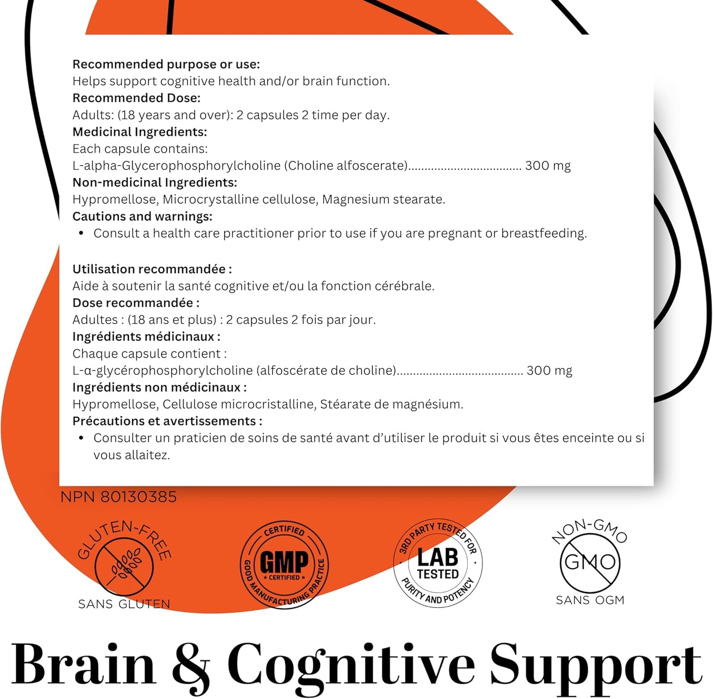 Lucid Gateway Recommends : Alpha GPC Choline Supplement - 120 Capsules, 600mg per Serving – Superior Cognitive Support for Focus, Memory and Brain Health - (Made in Canada)