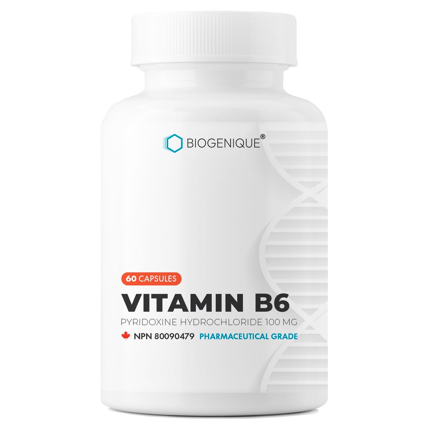 Vitamin B6 100 mg - 60 Capsules B6 Pyridoxin - Supports Energy Production & Metabolism - 2 Months supply Vitamin B6 supplement Made in Canada, Non-GMO, Vegan