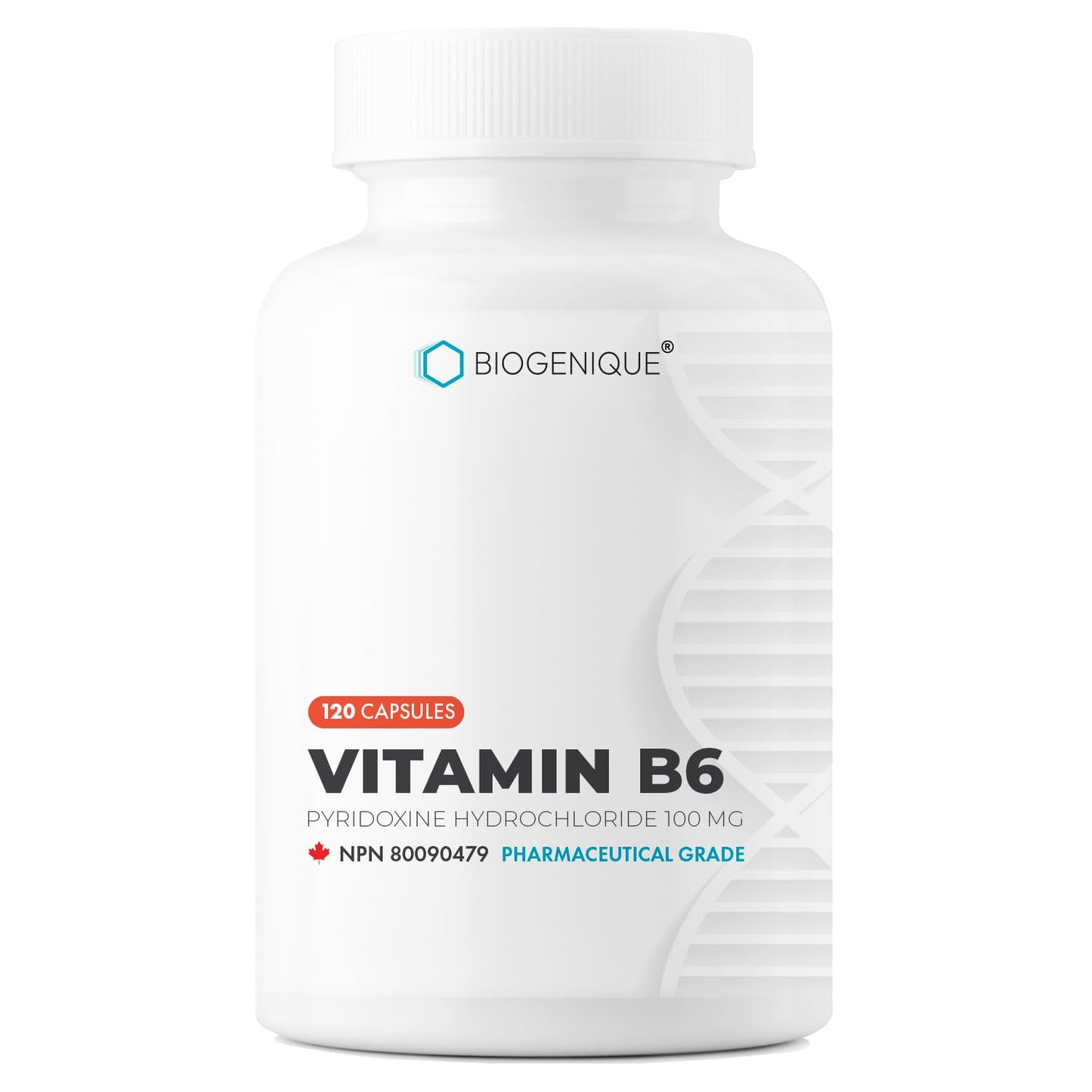 Vitamin B6 100 mg - 60 Capsules B6 Pyridoxin - Supports Energy Production & Metabolism - 2 Months supply Vitamin B6 supplement Made in Canada, Non-GMO, Vegan