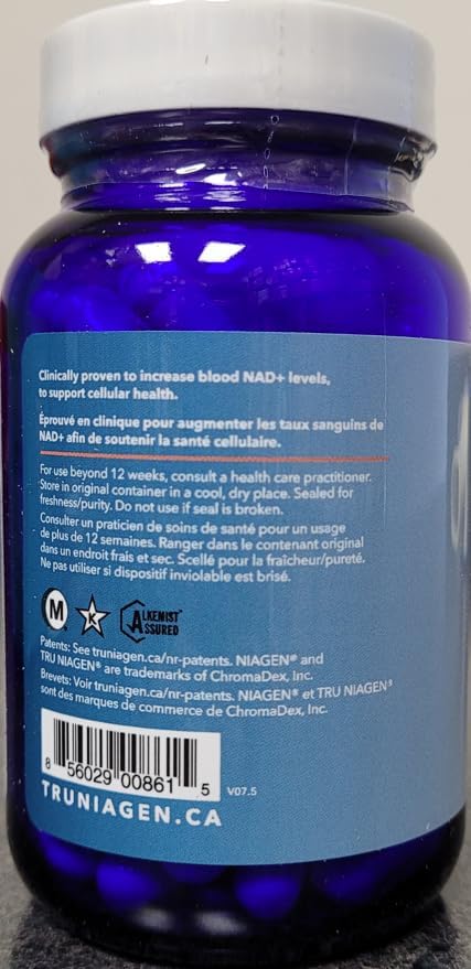 TRU NIAGEN NAD+ Supplement More Efficient Than NMN, Niacinamide, Niacin. Nicotinamide Riboside Vitamin B3 for Cellular Health Patented Formula 90ct - 300mg (3 Months / 1 Bottle)