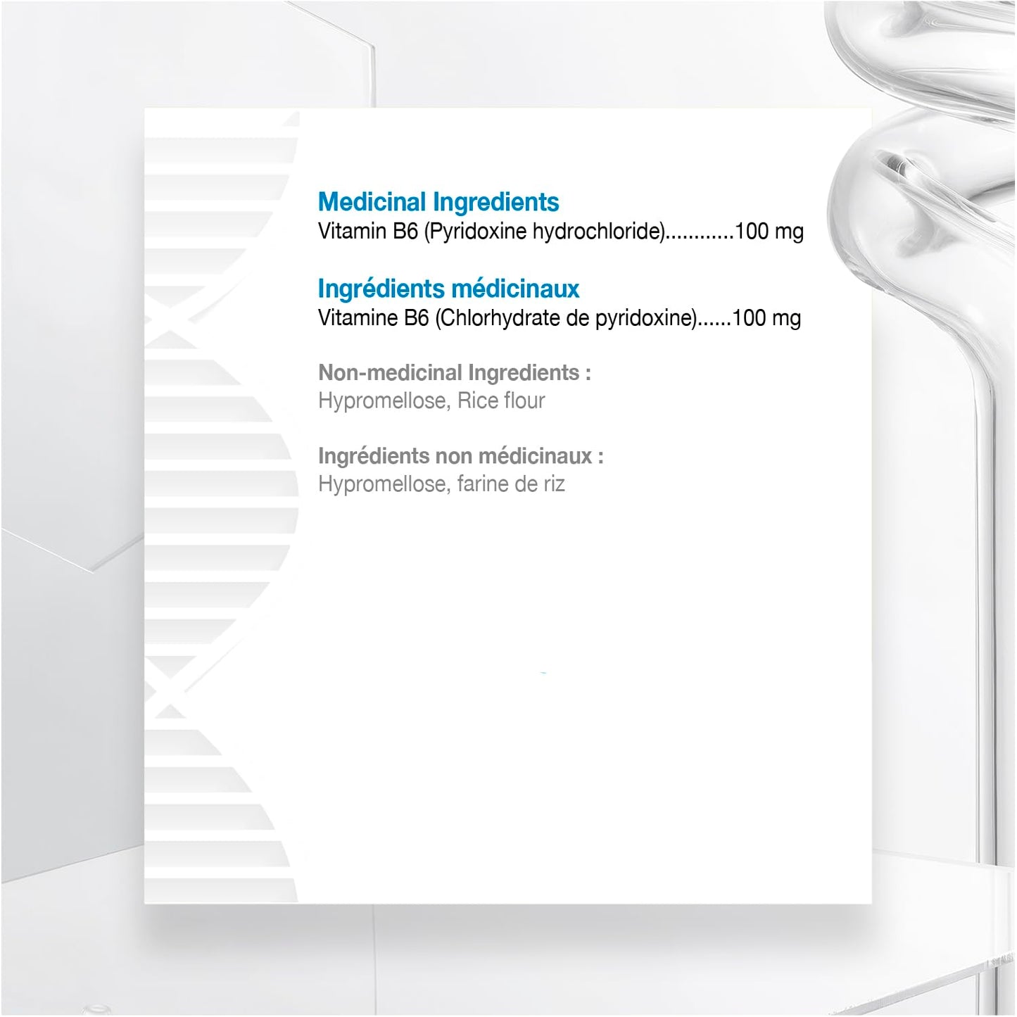 Vitamin B6 100 mg - 60 Capsules B6 Pyridoxin - Supports Energy Production & Metabolism - 2 Months supply Vitamin B6 supplement Made in Canada, Non-GMO, Vegan