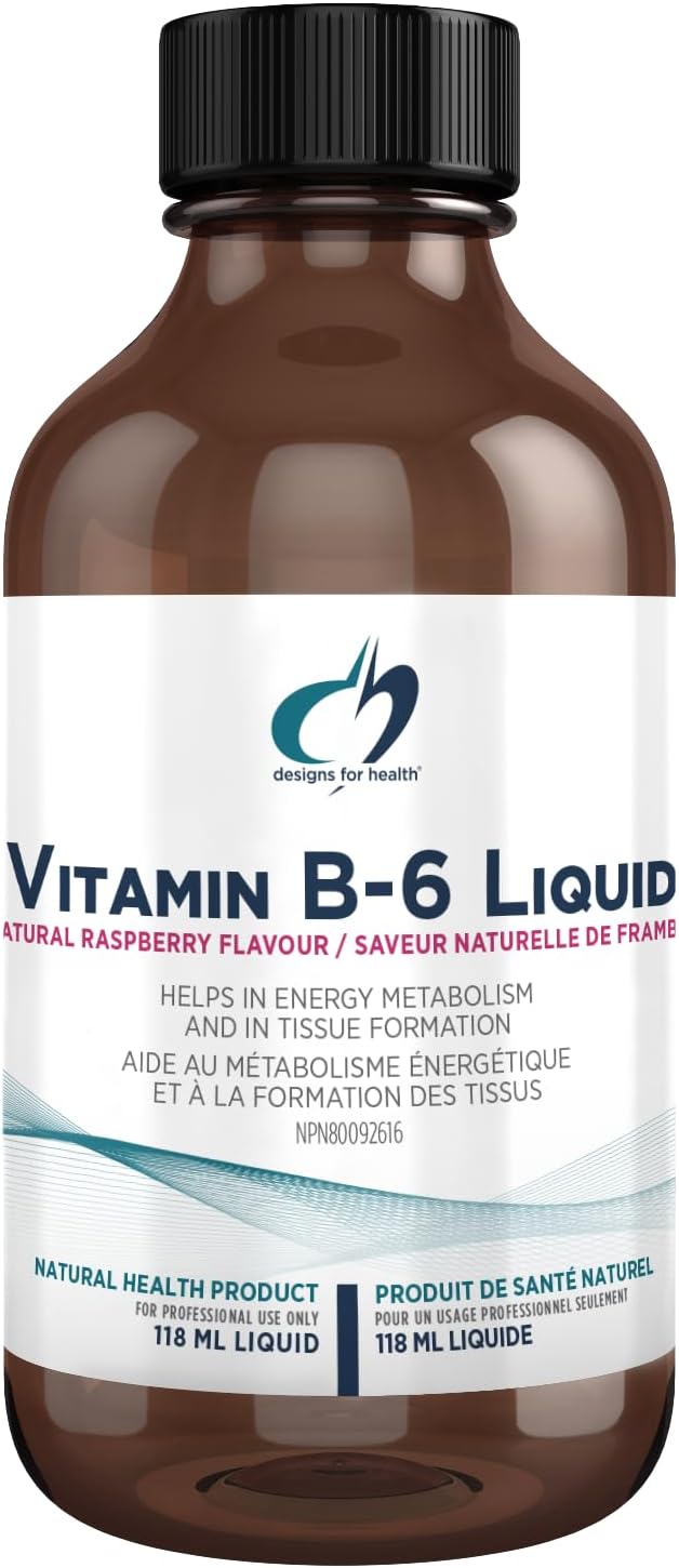 Designs for Health Vitamin B6 Liquid - 50mg B6 (P-5-P + Pyridoxine HCl) with Magnesium + Zinc Supplement - Absorbs Easily + Great Tasting Raspberry Flavor (24 Servings / 118 ml)