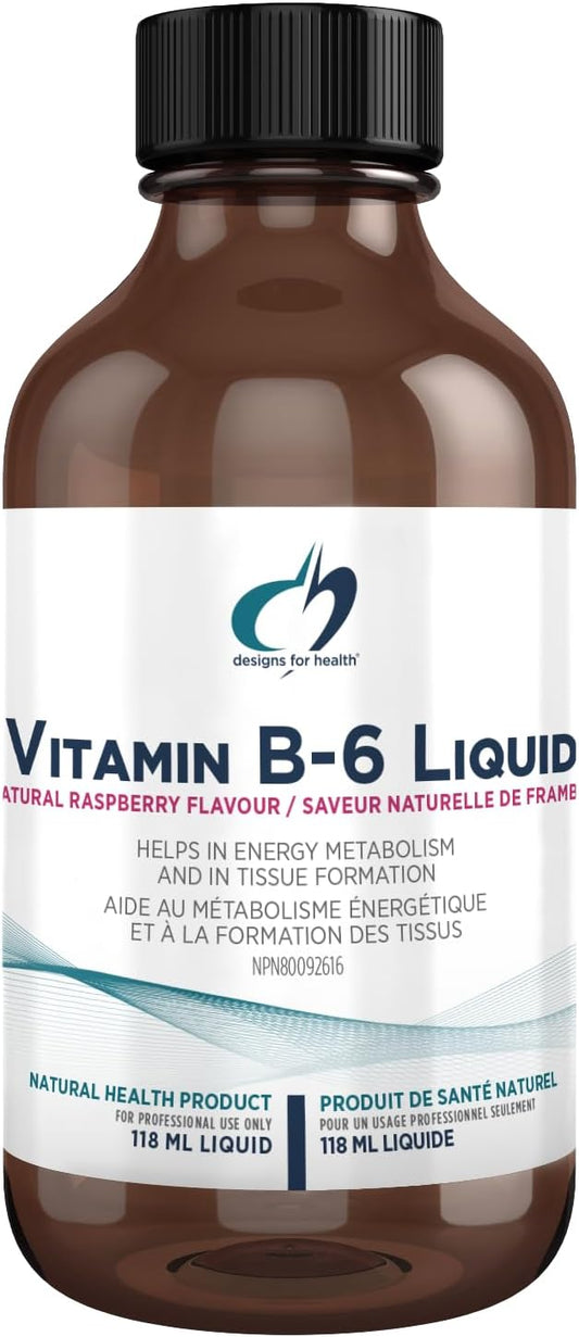 Designs for Health Vitamin B6 Liquid - 50mg B6 (P-5-P + Pyridoxine HCl) with Magnesium + Zinc Supplement - Absorbs Easily + Great Tasting Raspberry Flavor (24 Servings / 118 ml)