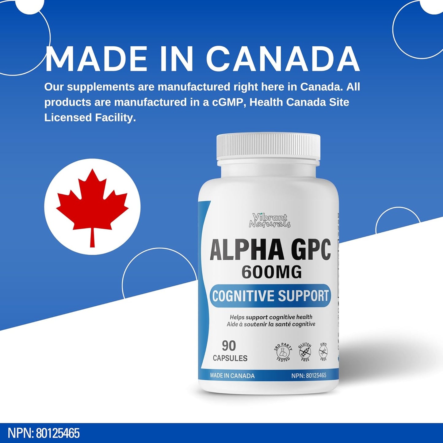 Lucid Gateway Recommends : Alpha GPC 99% Choline Brain Supplement for Acetylcholine, Supports Cognitive Health, Non-GMO, Gluten Free, 90 Vegetarian Capsules, Made In Canada by Vibrant Naturals
