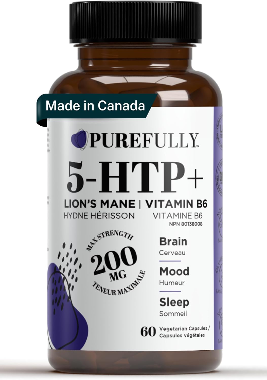 5-HTP Double Strength 200mg Per Capsule + Cofactor Vitamin B6 & Lion’s Mane | Pure Griffonia Simlicifolia Extract | Supports Mood, Cognition & Sleep (60 Capsules | 60-Day Supply)